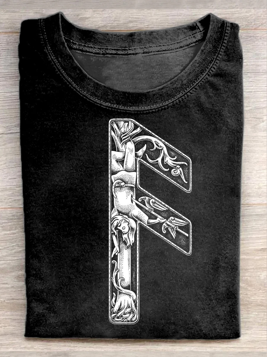 Retro Symbol Art Print Casual Cotton T-shirt