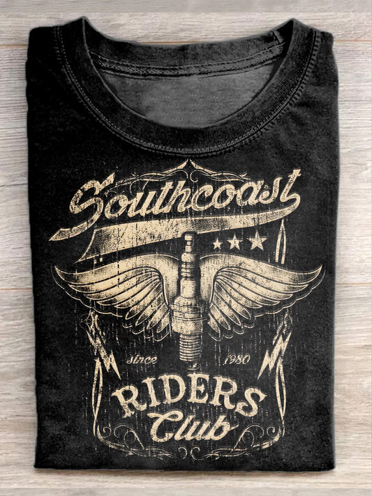 Retro Style Motorcycle Slogan Printed Casual Loose T-Shirt