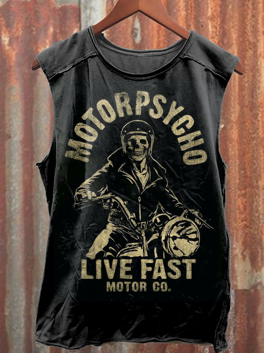 Retro Style Motorcycle Slogan Printed Casual Loose Tank Top