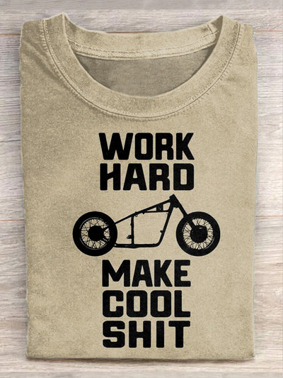 Retro Style Motorcycle Slogan Printed Casual Loose T-Shirt