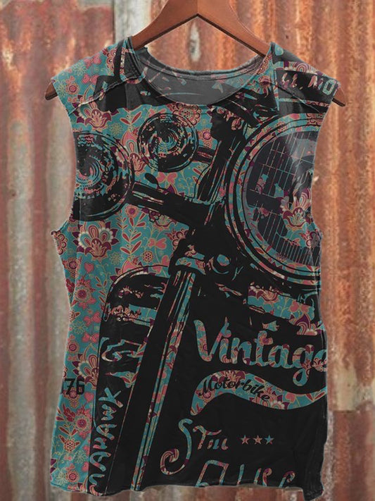 Retro Style Electric Car Themed Print Casual Tank Top