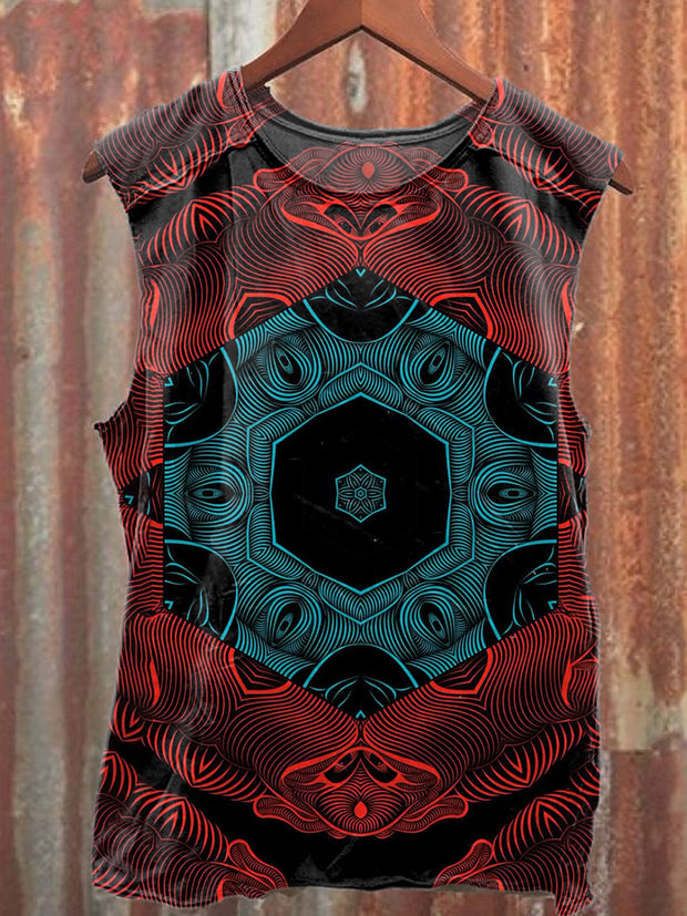 Retro Art Print Casual Loose Tank Top