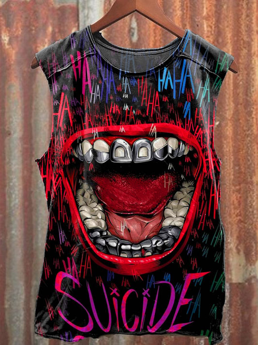 Men's Casual Funny Mouth Printed Tank Top
