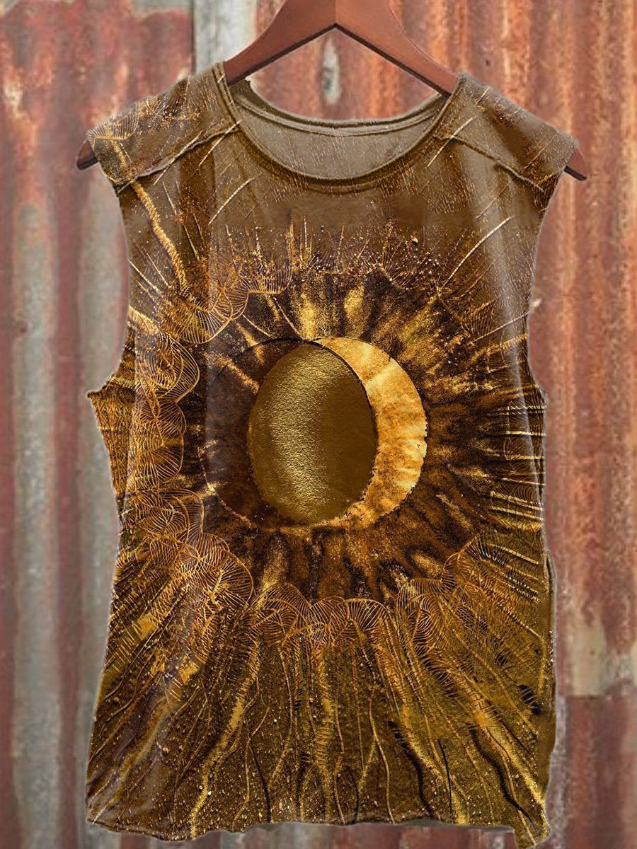 Retro Spirit Sun Art Print Casual Cotton Tank Top