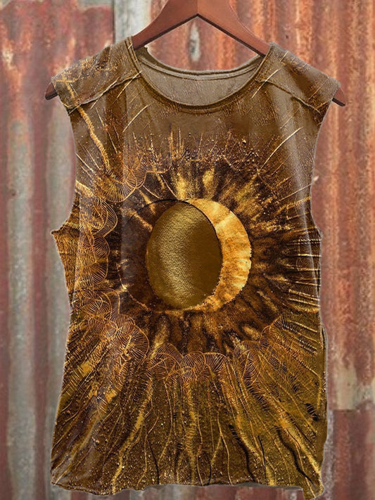 Retro Spirit Sun Art Print Casual Cotton Tank Top