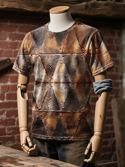 Industrial Style Rusty Mechanical Print Casual Loose T-Shirt