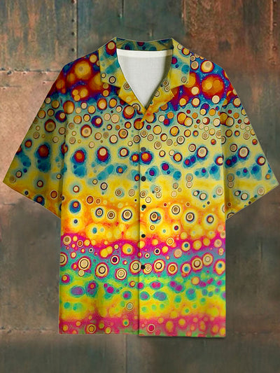 Men's Vintage Abstract Pattern Stand Collar Short Sleeve Shirt