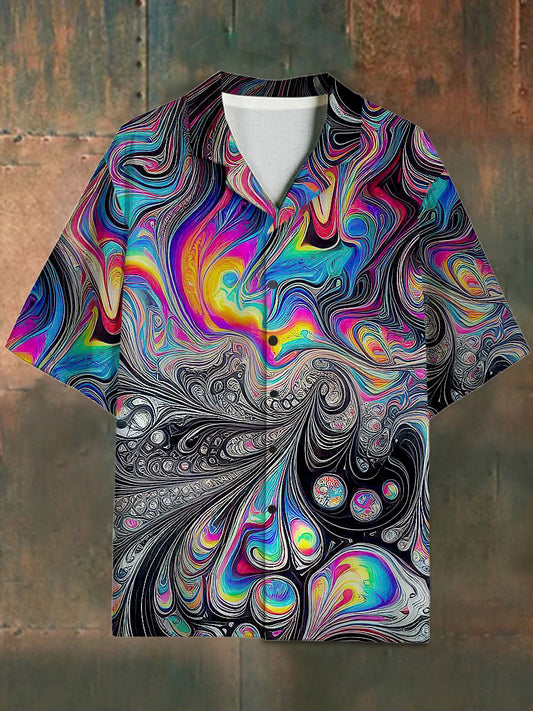 Men's Vintage Abstract Pattern Stand Collar Short Sleeve Shirt