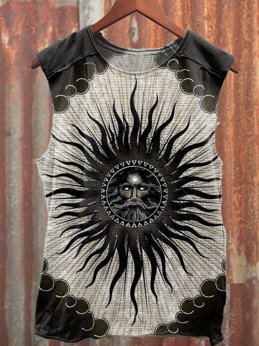 Retro Spirit Sun Art Print Casual Cotton Tank Top