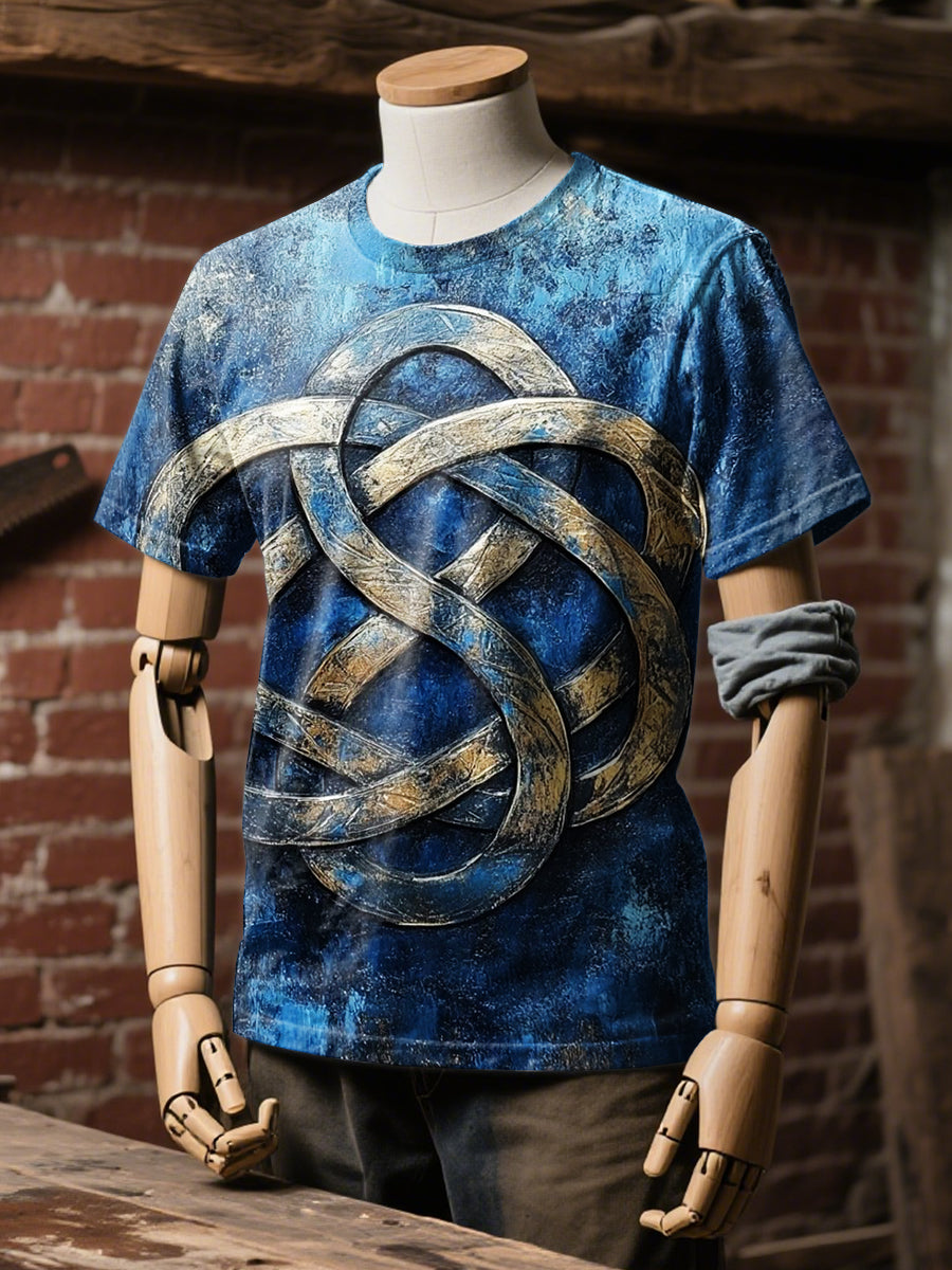 Retro Industrial Style Symbol Print Casual Loose T-Shirt