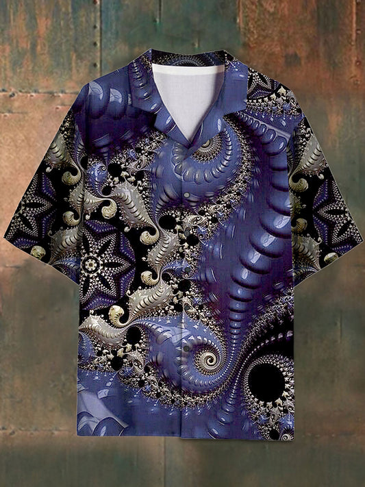 Men's Vintage Abstract Pattern Stand Collar Short Sleeve Shirt