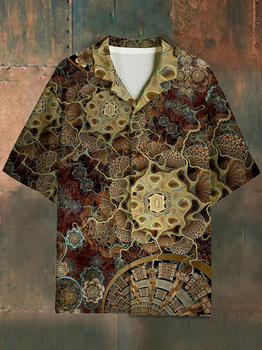Men's Vintage Abstract Pattern Stand Collar Short Sleeve Shirt