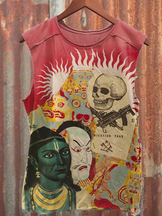 Retro Graffiti Collage Art Print Casual Cotton Tank Top