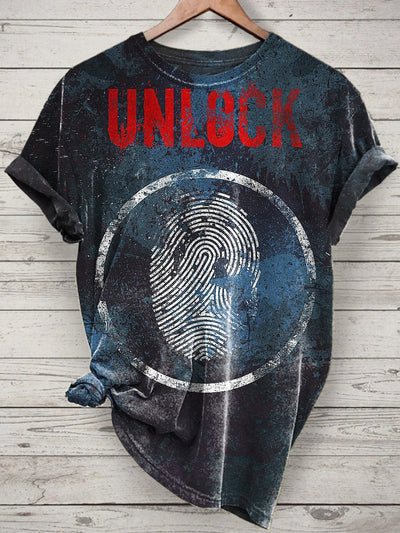 Fingerprint Printed Vintage Fashion Loose Short Sleeve T-Shirt