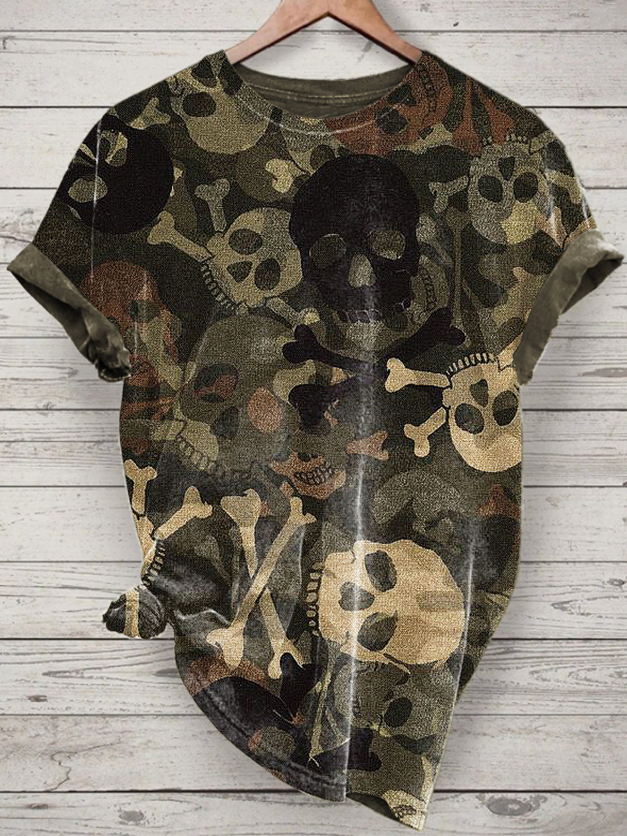 Skull Printed Vintage Fashion Loose Short Sleeve T-Shirt