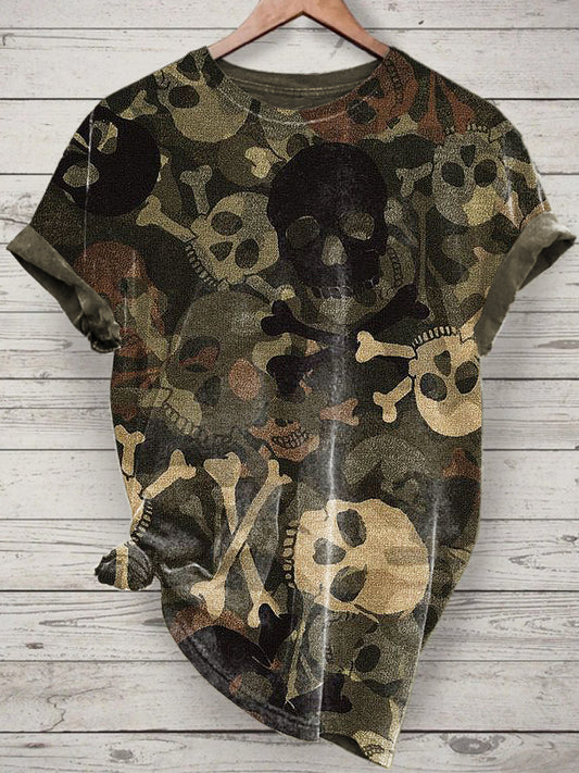 Skull Printed Vintage Fashion Loose Short Sleeve T-Shirt