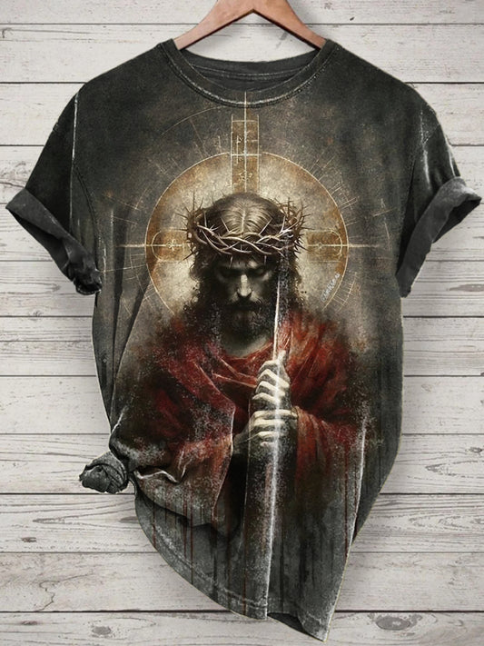 Jesus Printed Vintage Fashion Loose Short Sleeve T-Shirt