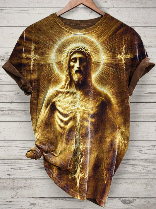 Jesus Printed Vintage Fashion Loose Short Sleeve T-Shirt