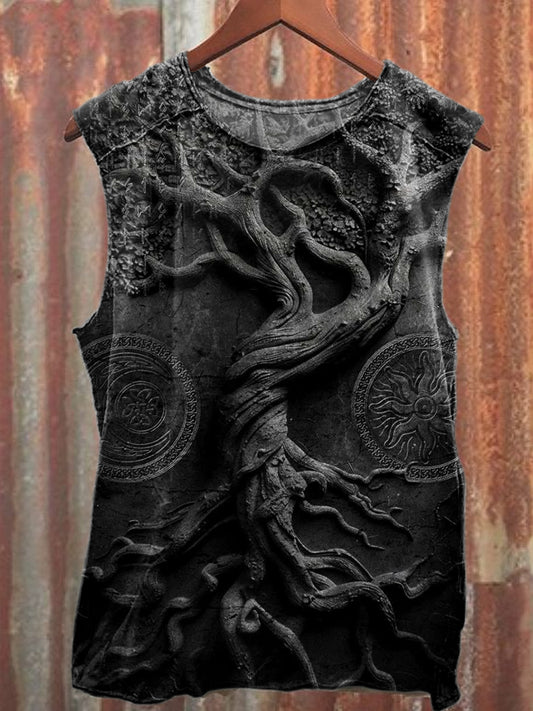 Tree Of Life Illustration Print Casual Cotton Tank Top