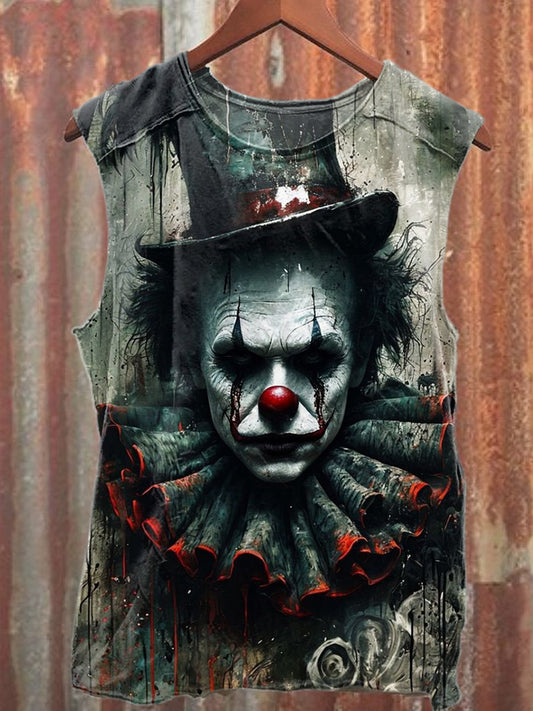 Vintage Clown Print Casual Cotton Tank Top