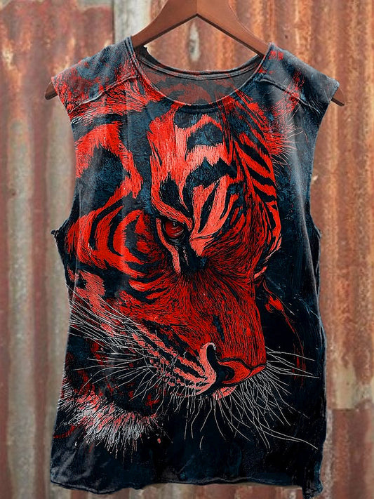 Men's Casual Tiger Printed Tank Top