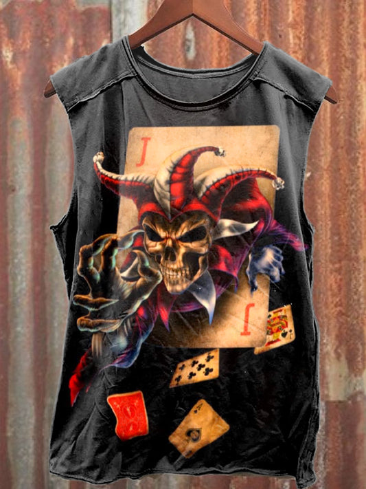 Vintage Clown Print Casual Cotton Tank Top