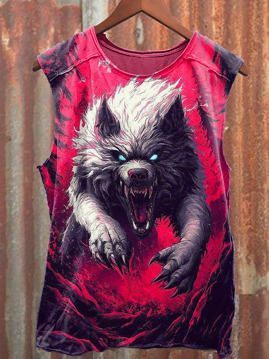 Men's Casual Wolf Printed Tank Top