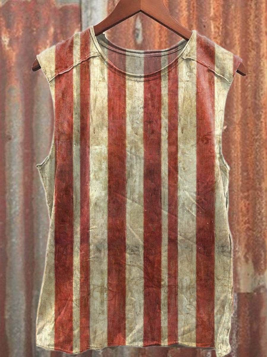Vintage Stripe Print Casual Cotton Tank Top