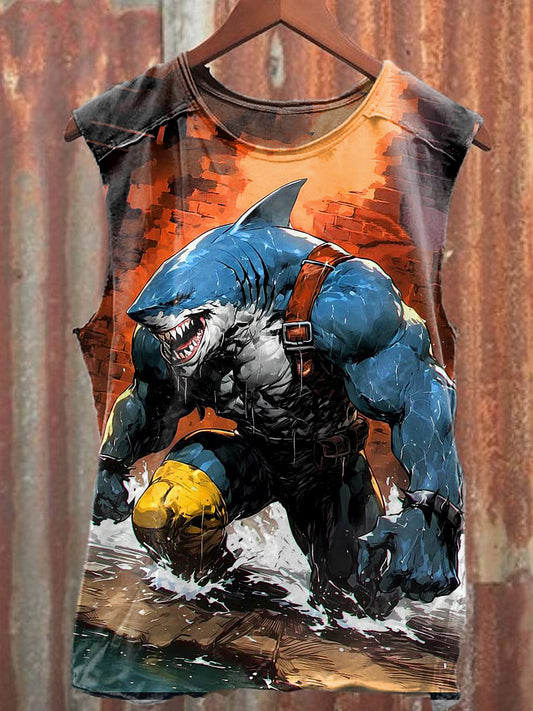 Men's Casual Shark Printed Tank Top