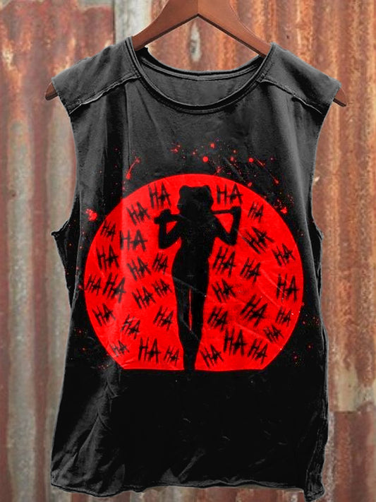 Vintage Harley Quinn Print Casual Cotton Tank Top