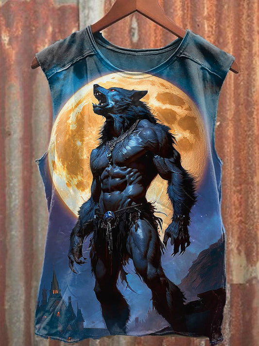 Men's Casual Wolf Printed Tank Top