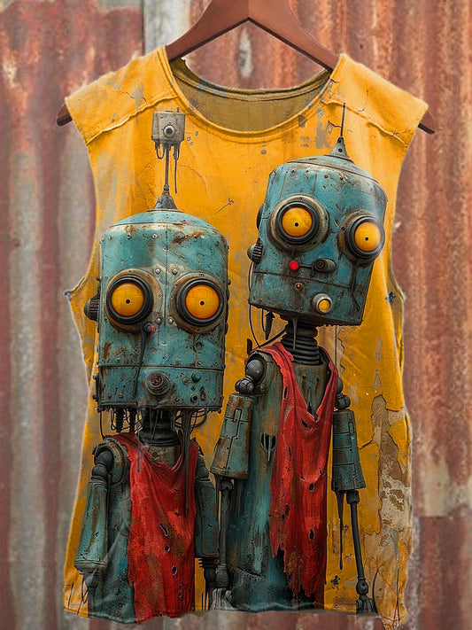 Robot Printed Vintage Fashion Loose Short Sleeve T-Shirt