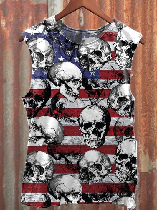 Independence Day Skull Print Casual Cotton Tank Top