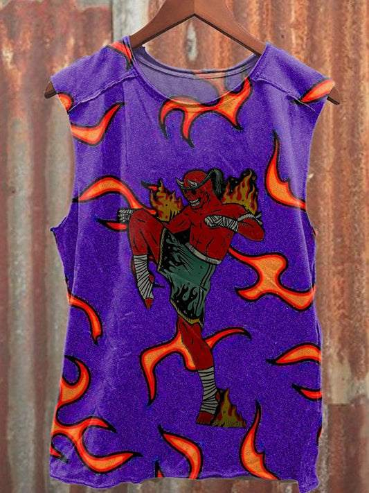 Retro Illustration Printed Casual Cotton Tank Top
