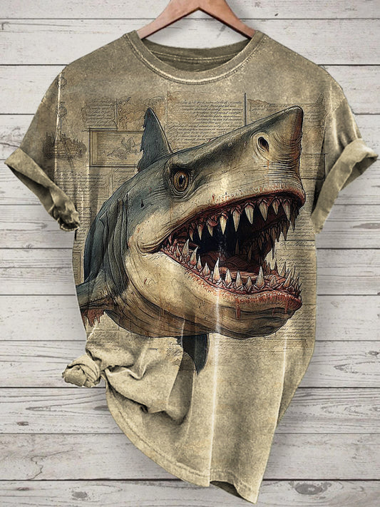 Shark Printed Vintage Fashion Loose Short Sleeve T-Shirt
