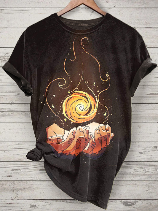 Unisex Flame Printed Vintage Fashion Loose Short Sleeve T-Shirt