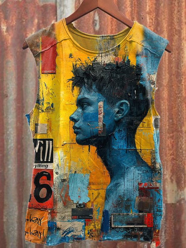 Retro Graffiti Illustration Casual Cotton Tank Top