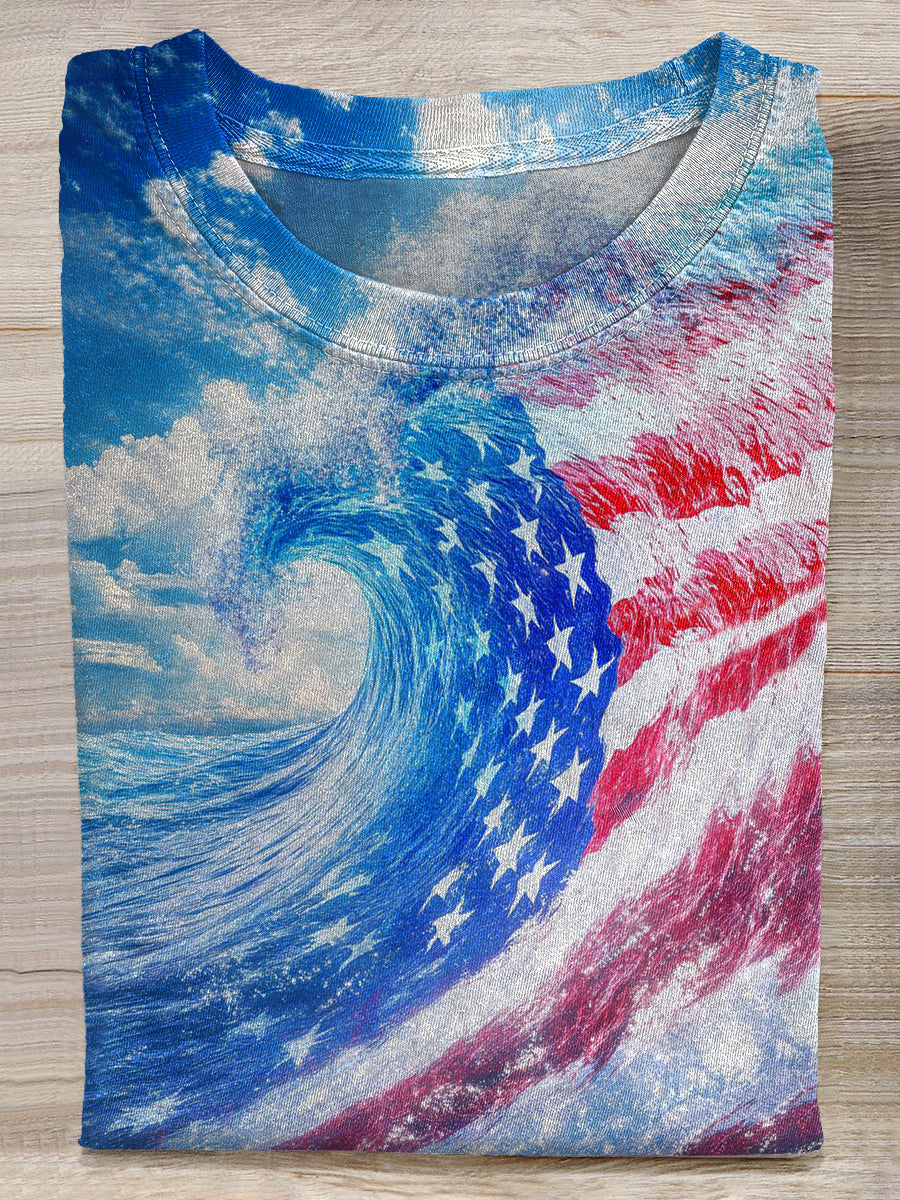 Retro 4th Of July Holiday Printed Casual Cotton T-Shirt