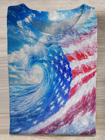 Retro 4th Of July Holiday Printed Casual Cotton T-Shirt
