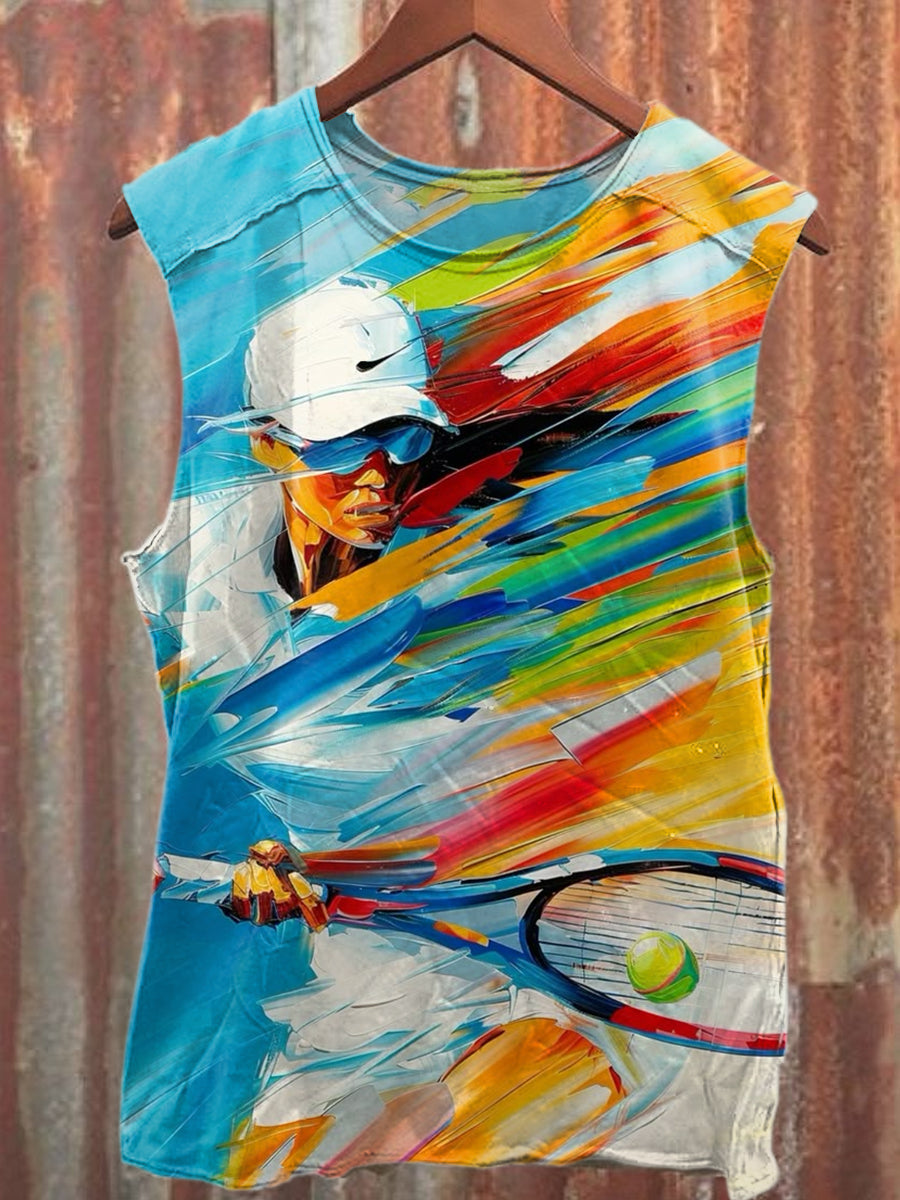 Tennis Graffiti Print Casual Cotton Tank Top