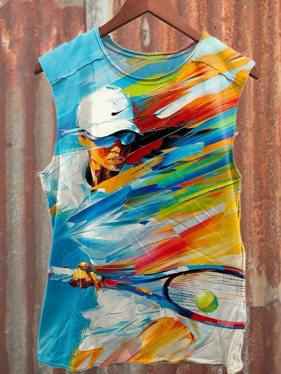 Tennis Graffiti Print Casual Cotton Tank Top