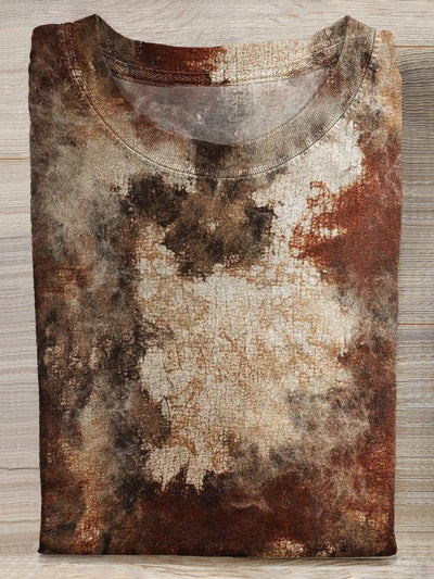 Retro Style Rusty Printed Casual Cotton T-Shirt