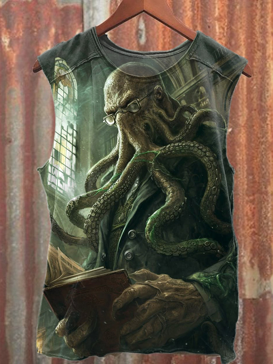 Mr. Octopus Illustration Casual Cotton Tank Top