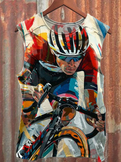 Retro Road Cycling Race Printed Casual Cotton Tank Top