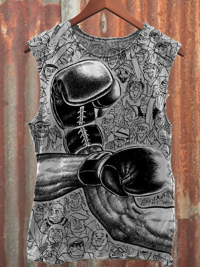 Vintage Boxing Print Casual Cotton Tank Top