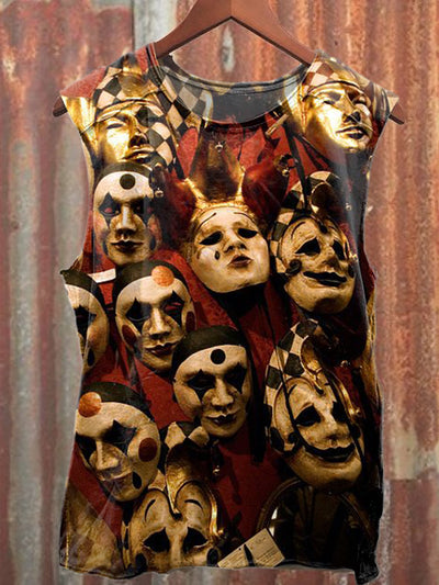 Retro Mask Print Casual Cotton Tank Top