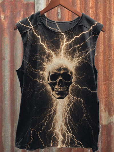 Lightning Skull Print Casual Cotton Tank Top