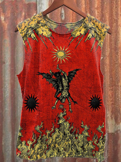 Retro Graffiti Print Casual Cotton Tank Top