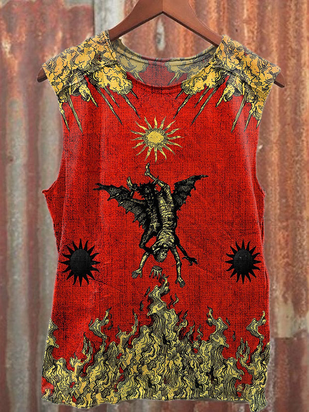 Retro Graffiti Print Casual Cotton Tank Top