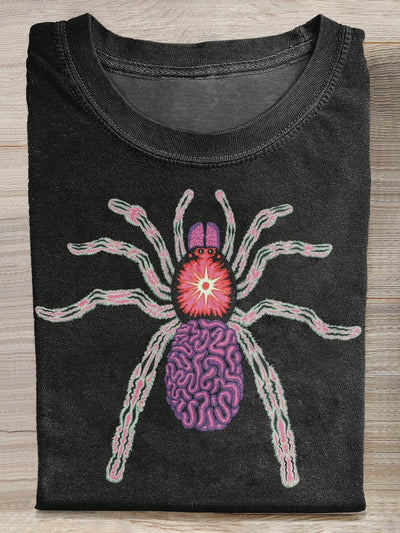 Retro Spider Graffiti Print Casual Cotton T-Shirt